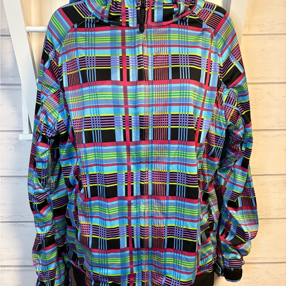 Aperture Purple Fleece Hoodie with Black Trim and Multicolor Straps